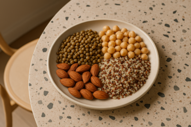 lentilles, pois chiches, quinoa, amandes