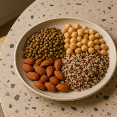 lentilles, pois chiches, quinoa, amandes